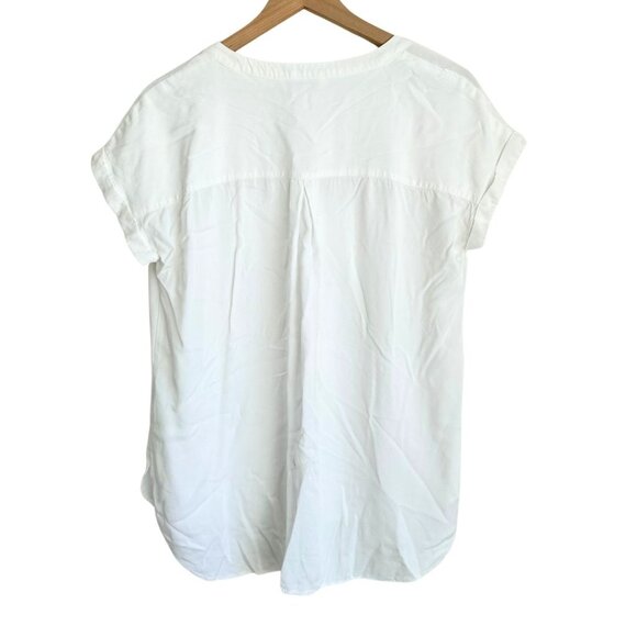 Rose + Olive Cap Sleeve Henley Top White Medium - Picture 7 of 7